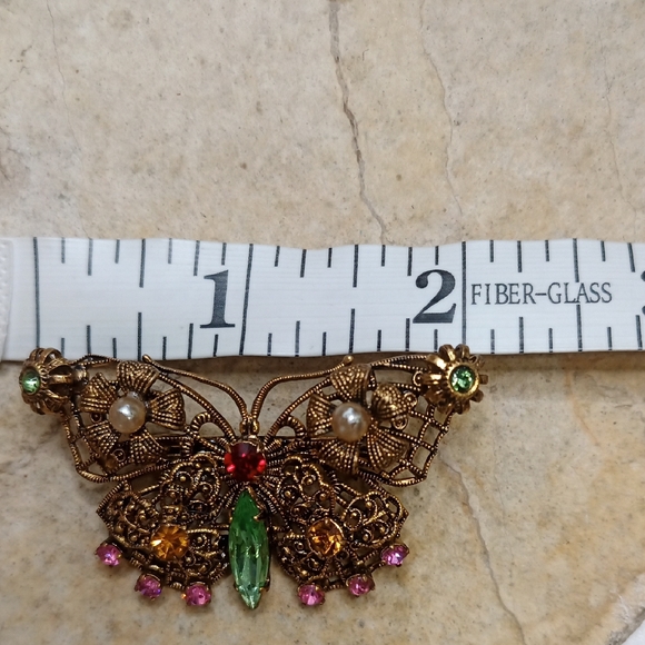 Vintage Czechoslovakia Butterfly Brooch with Multicolor Gems